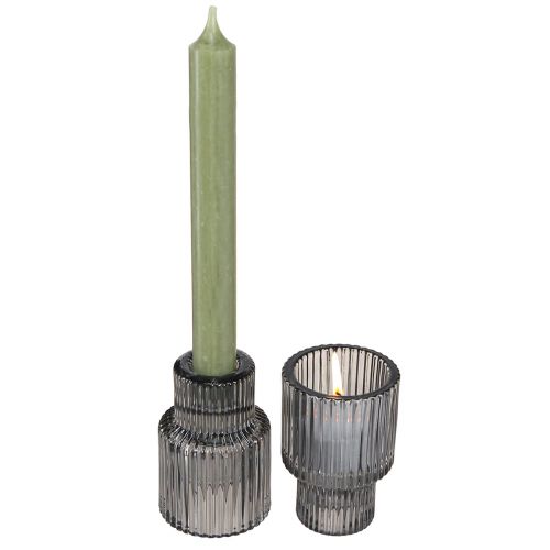 Artikel Glas-Kerzenständer Grau Teelicht & Stabkerzen Dekorativ 4er Set H8cm