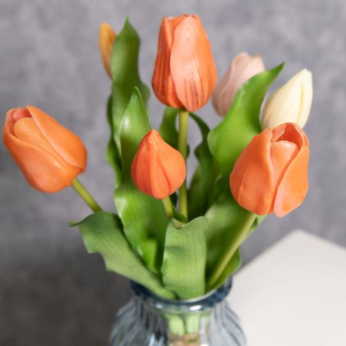 Artikel Künstliche Tulpen 30 cm im Strauß, 7 Stück, Frühlingsdekoration in lebendigem Orange