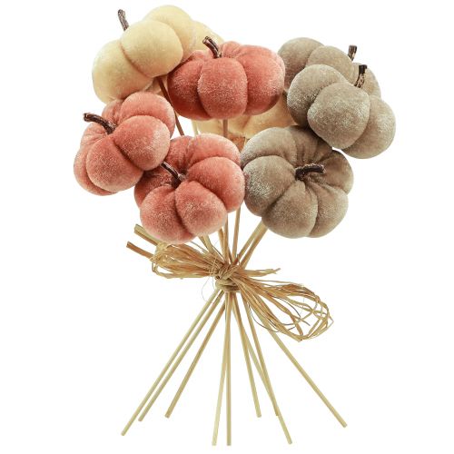 Artikel Herbstliche Stoffkürbisse am Stab Deko-Set in Gelb Braun Orange 7cm 9St