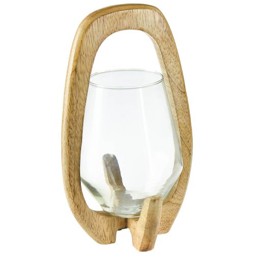 Floristik21 Laterne Holz Glas Windlicht Deko Mangoholz Natur Ø14cm H26cm