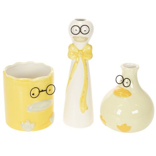 Keramik-Entenfiguren-Set 25 cm, Gelb/Weiß, mit Brille, 3-teilig | Floristik21.de
