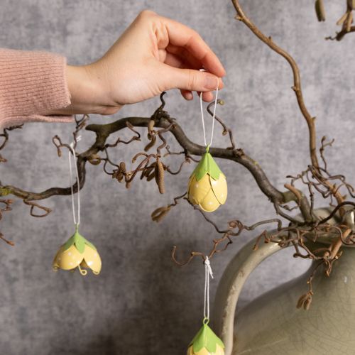 Artikel Metallblüte hängend 6cm Gelb-Grün Set 6 Stück