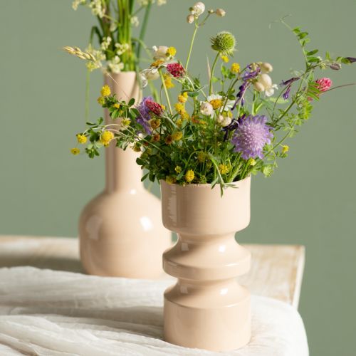 Floristik21 Metall Blumenvase Cappuccino Braun Emaille Ø9cm H17,5cm - Stilvolle Tischdeko für Frühling & Sommer