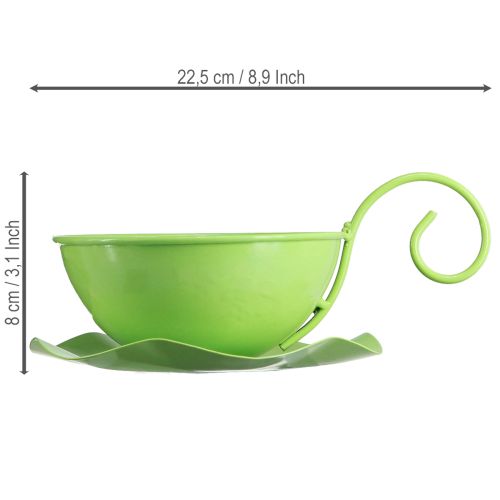 Artikel Metall Deko Tasse Apfelgrün mit Unterteller H8cm Ø11,5cm Set 2St - Kreative Dekoideen