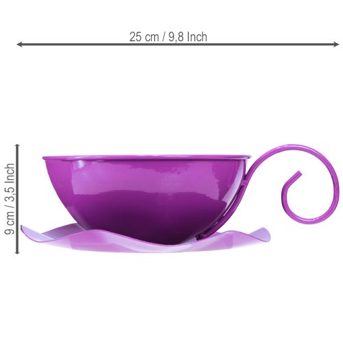 Artikel Metall Deko Tasse Ø16cm H9cm Lila mit Unterteller - 2er Set für kreative Deko