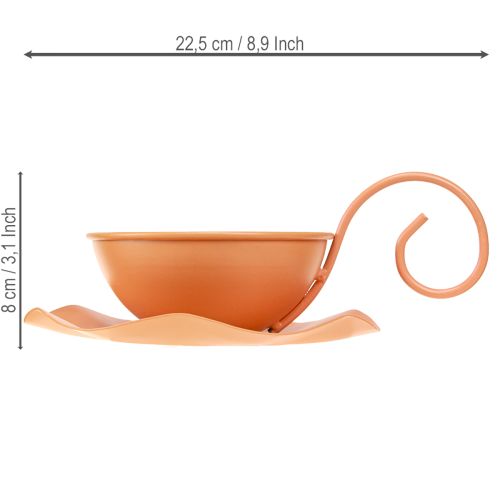 Artikel Metall Deko Tasse Orange Ø11,5cm H6cm Unikat Mit Unterteller 2St