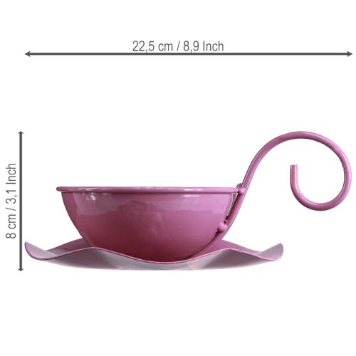 Artikel Metall Deko Tasse mit Unterteller Pink H8cm Ø11,5cm, Set 2, Floristik21 Tischdeko