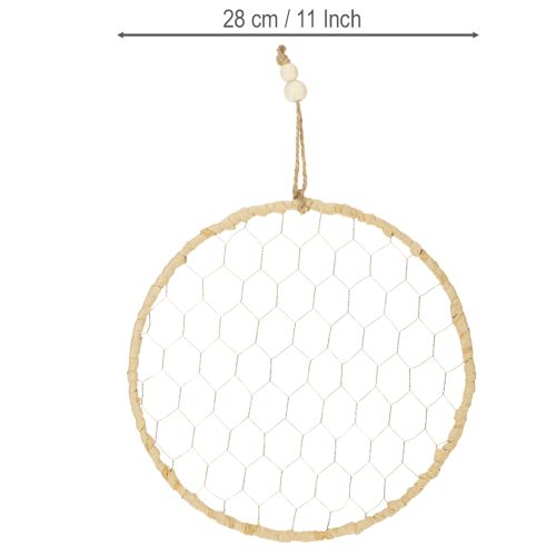 Artikel Boho Metall-Dekoring Silber Ø28cm mit Natur-Raffia, 4er Set - Hängedekoration, Wanddeko