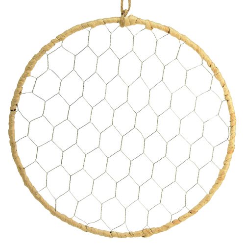 Floristik21 Metall Dekoring zum Hängen Raffia Silber Natur Ø28cm 4St