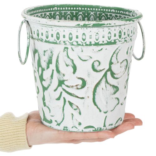 Metall-Töpfe mit Henkeln, Pflanzkübel mit Prägung Weiß, Grün Shabby Chic H20,5/18,5/16cm Ø25,5/20,5/15,5cm 3er-Set | Floristik21.de