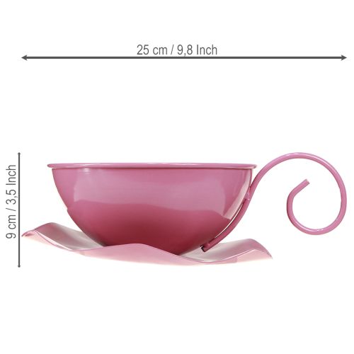 Artikel Metalltasse Deko Pink Ø16cm H9cm mit Unterteller 2St für Floristen