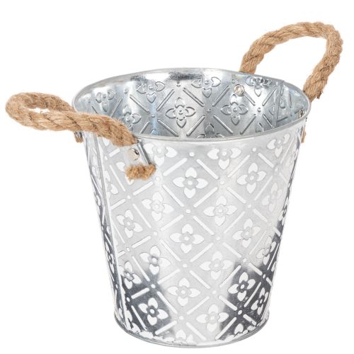 Metalltopf zum Bepflanzen, Blumentopf mit Henkeln, Pflanzgefäß mit Blumenmuster Ø18cm | Floristik21.de