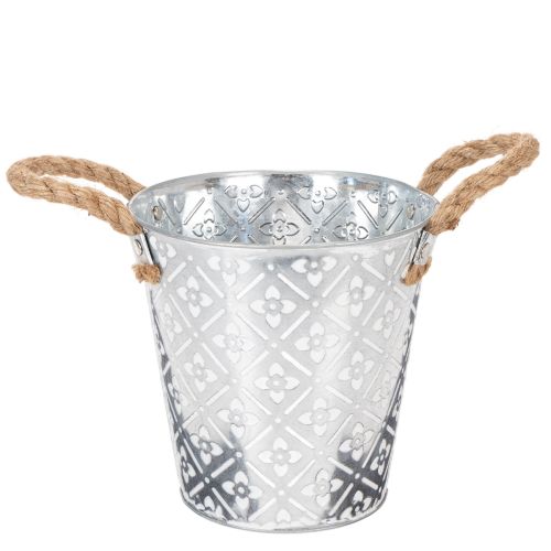 Metalltopf zum Bepflanzen, Blumentopf mit Henkeln, Pflanzgefäß mit Blumenmuster Ø18cm