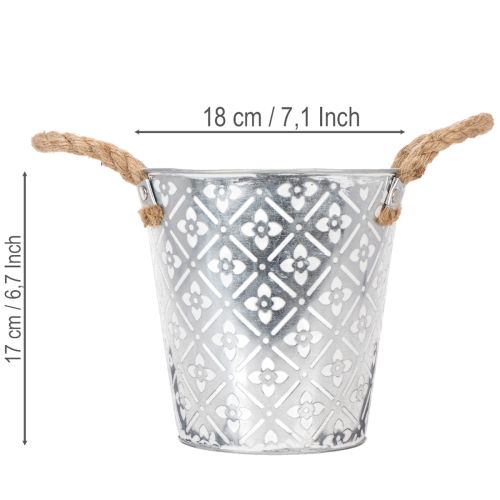 Metalltopf zum Bepflanzen, Blumentopf mit Henkeln, Pflanzgefäß mit Blumenmuster Ø18cm | Floristik21.de