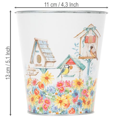 Metalltopf mit Motiv, Pflanzgefäß mit Vogelhäusern, Blecheimer H13cm Ø11,5cm | Floristik21.de