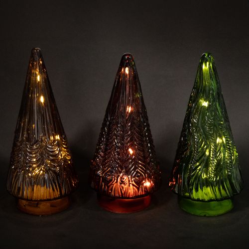 Artikel LED Glas Weihnachtsbaum Set Rot Grün Braun 18cm 3-teilig Innen-Deko