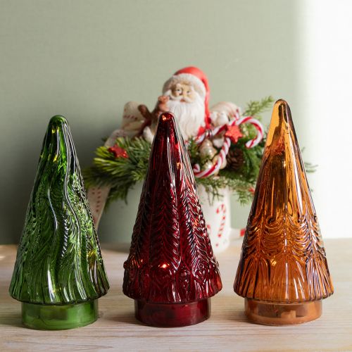 Artikel LED Glas Weihnachtsbaum Set Rot Grün Braun 18cm 3-teilig Innen-Deko