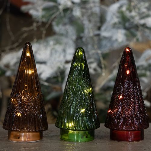 Artikel LED Glas Weihnachtsbaum Set Rot Grün Braun 18cm 3-teilig Innen-Deko