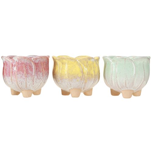 Artikel Mini Keramik Übertöpfe Blütendesign Ø8cm H7cm 3er Set