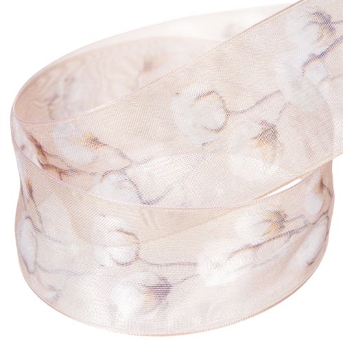 Artikel Organzaband mit Baumwollzweigen Rosa 40mm 15m für Floristik und Hochzeiten