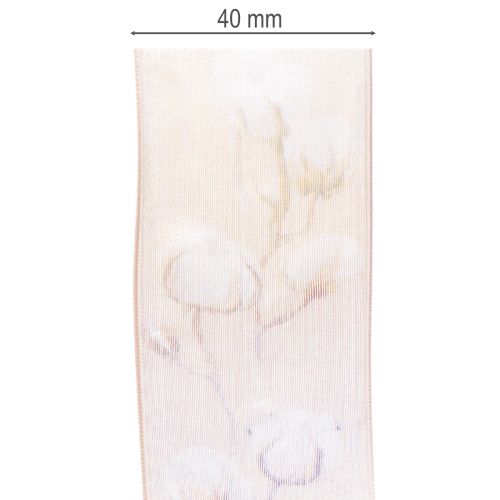 Artikel Organzaband mit Baumwollzweigen Rosa 40mm 15m für Floristik und Hochzeiten
