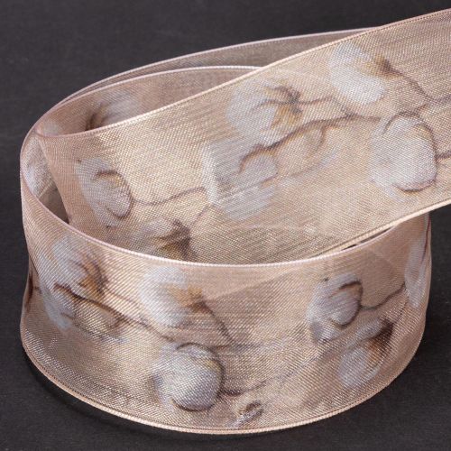 Artikel Organzaband mit Baumwollzweigen Rosa 40mm 15m für Floristik und Hochzeiten