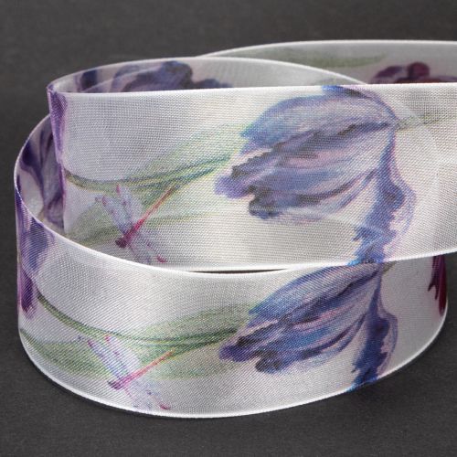 Organzaband Chiffonband Papageientulpen Lila 40mm 18m | Floristik21.de