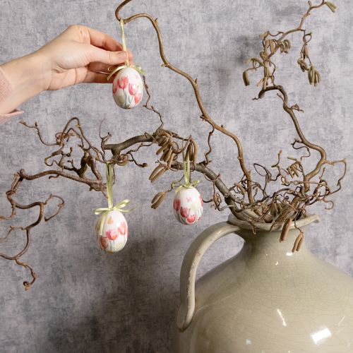 Artikel Ostereier Tulpenmotiv zum Aufhängen – Frühlingsdeko mit Band, 6 cm, 12er-Set