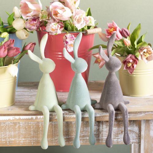 Osterhasen Deko Hasen beflockt Grün Braun – 2. Wahl – 36cm Set Floristik21