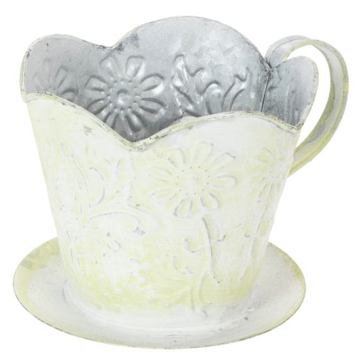 Floristik21 Pflanzgefäß, Deko-Kaffeefilterhalter, Metalltasse zum Bepflanzen, Blumendeko Grün, Weiß Shabby Chic H11cm Ø11cm