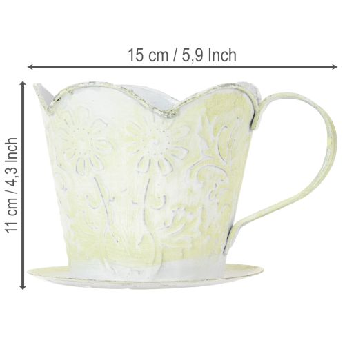 Artikel Pflanzgefäß, Deko-Kaffeefilterhalter, Metalltasse zum Bepflanzen, Blumendeko Grün, Weiß Shabby Chic H11cm Ø11cm