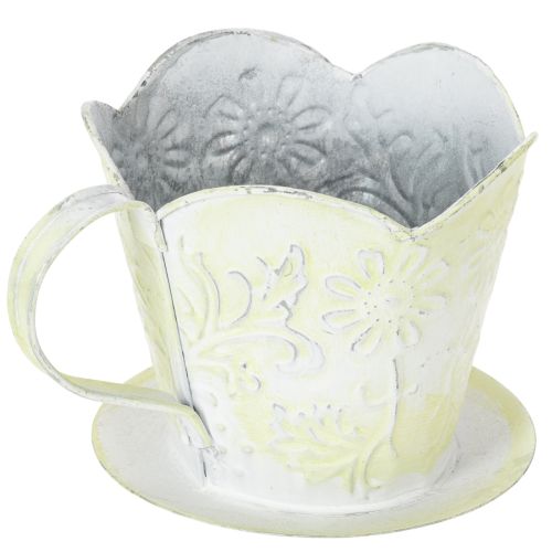 Artikel Pflanzgefäß, Deko-Kaffeefilterhalter, Metalltasse zum Bepflanzen, Blumendeko Grün, Weiß Shabby Chic H11cm Ø11cm