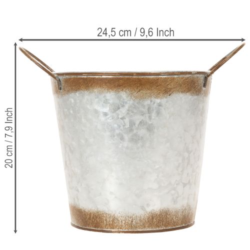 Pflanzgefäß aus Metall, Blumenschale, Pflanztopf mit Henkeln Silbern, Edelrost Ø18cm H20cm | Floristik21.de