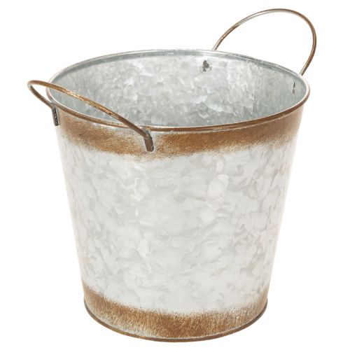Pflanzgefäß aus Metall, Blumenschale, Pflanztopf mit Henkeln Silbern, Edelrost Ø18cm H20cm einkaufen | Floristik21.de