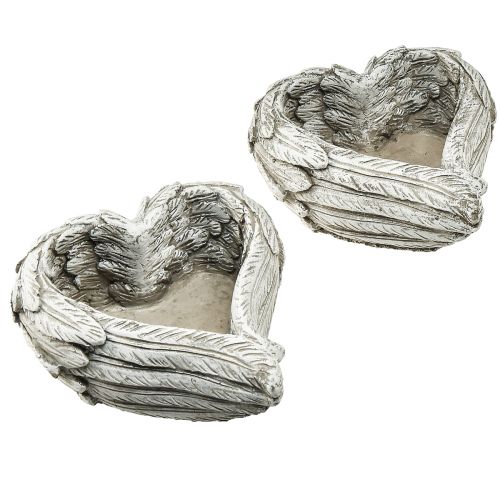 Pflanzherz Federn Steinguss Herz Grau Weiß 13×12×6cm 2St | Floristik21.de