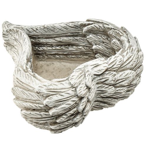 Pflanzherz Federn Steinguss Herz Grau Weiß 13×12×6cm 2St | Floristik21.de