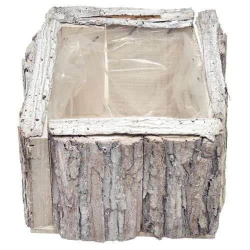 Artikel Pflanzkasten Holz mit Rinde Natur Weiß 17/24cm Set aus 2St