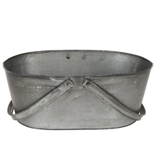 Pflanzkorb “Grünes Glück”, Metalldeko zum Bepflanzen, Gartendeko Silbern, Edelrost L40cm H15cm | Floristik21.de
