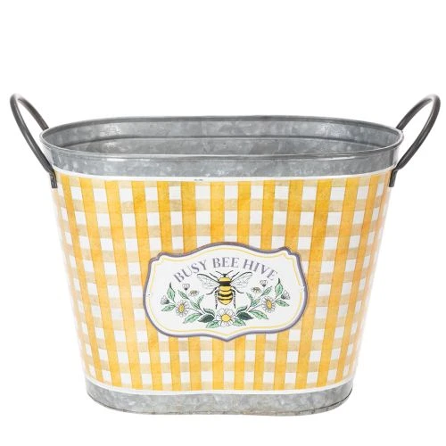 Pflanzkübel oval Biene kariert Sommerdeko Übertopf 38×24×29cm | Floristik21.de