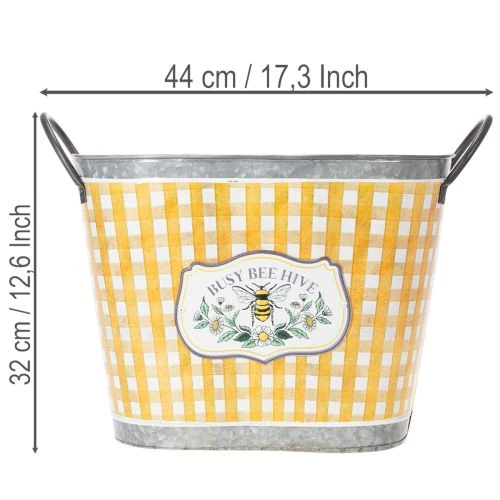 Pflanzkübel oval Biene kariert Sommerdeko Übertopf 38×24×29cm | Floristik21.de