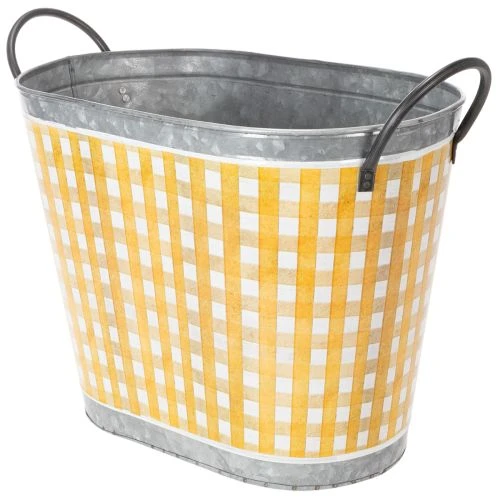 Pflanzkübel oval Biene kariert Sommerdeko Übertopf 38×24×29cm | Floristik21.de