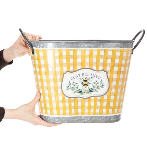 Pflanzkübel oval Biene kariert Sommerdeko Übertopf 38×24×29cm | Floristik21.de