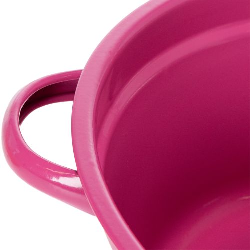 Artikel Pflanzschalen Set 25cm aus Blech mit Henkel in Rosa, Orange und Grün für Frühlingsdekoration