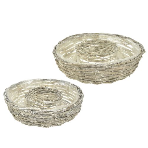 Weißer Weiden-Pflanzschale Ring Ø35/30cm 2er-Set für Floristik & Deko