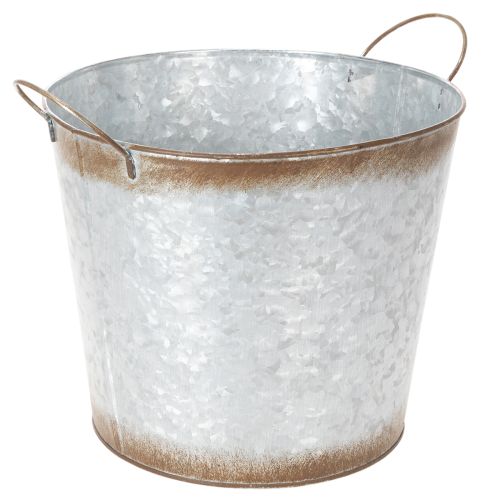 Pflanztopf mit Griffen, Deko-Schale Rostdeko, Metallgefäß Silbern Ø26cm H25,5cm