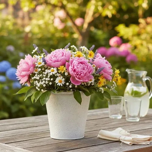 Pflanztopf mit Ornamenten, Übertopf, Metallgefäß Weiß Ø15,5cm H14,5cm | Floristik21.de