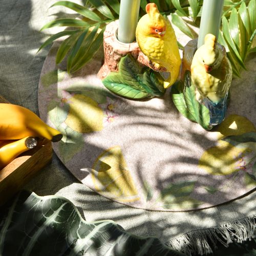 Artikel Runde Filz-Platzdeckchen Grau Zitrone 31cm 2er-Set für Sommer, Tischdeko, Schutz, langlebig