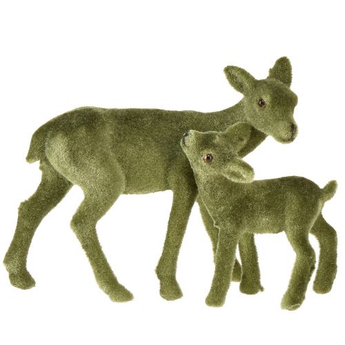 Floristik21 Reh Dekofiguren Weihnachten Grün beflockt Reh mit Kitz im Set H9/5,5cm 4 St