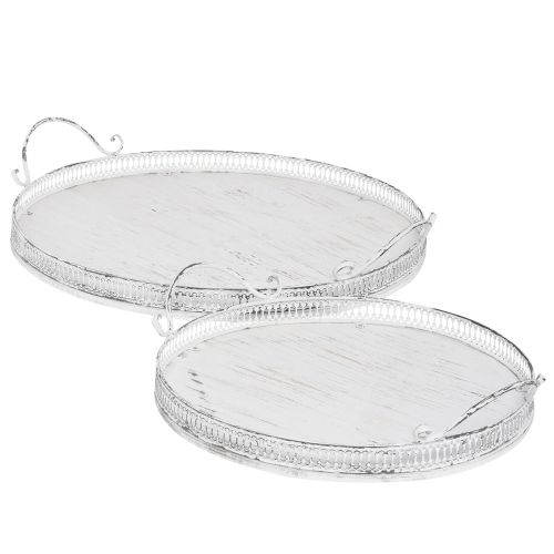 Floristik21 Retro Tablett Weiß mit Griffen rund Serviertablett Dekotablett Ø26/33cm 2er-Set
