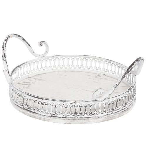 Floristik21 Retro Tablett Weiß mit Griffen rund Serviertablett Dekotablett Ø26/33cm 2er-Set